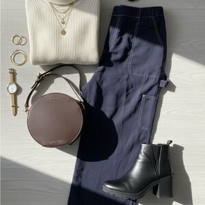 Beige Botany Navy Contrast Stitch Cargo Pants L